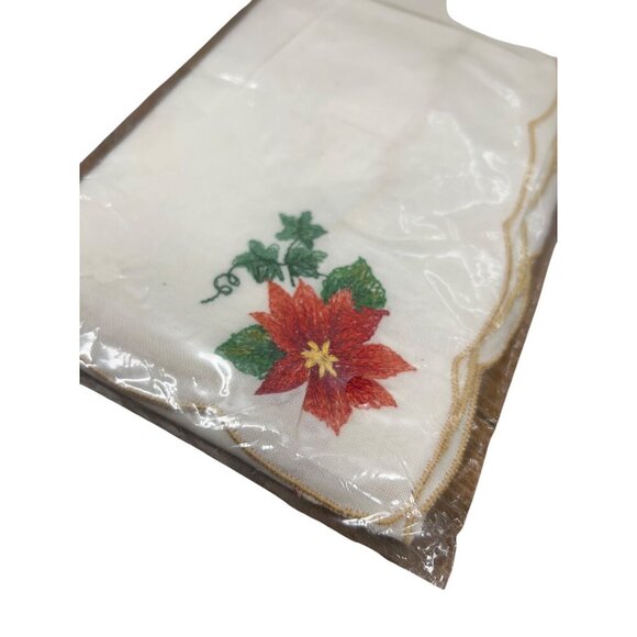 Set Of Four 16" Jabara Poinsettia Embroidered Napkins 55% Ramie 45% Cotton Gold - Picture 3 of 4